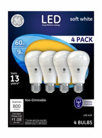 GE, 4 Pack, LED9A19/4PK, 9W, Soft White LED Light Bulb