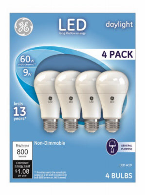 GE, 4 Pack, LED9A19/5K/4PK, 9W, Daylight Light LED Light Bulb