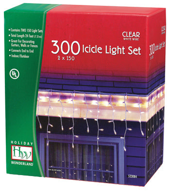 Holiday Wonderland, 2 x 150 Light, Clear Color Bulb Icicle Light Set, 14084W-88